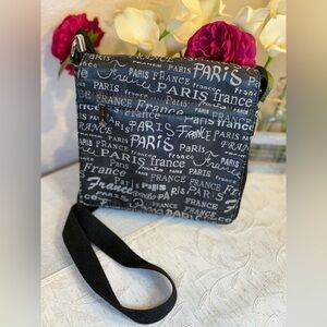 TOUR Paris France Crossbody Messenger Bag - Black Souvenir Flight Bag 9 1/4”x9”